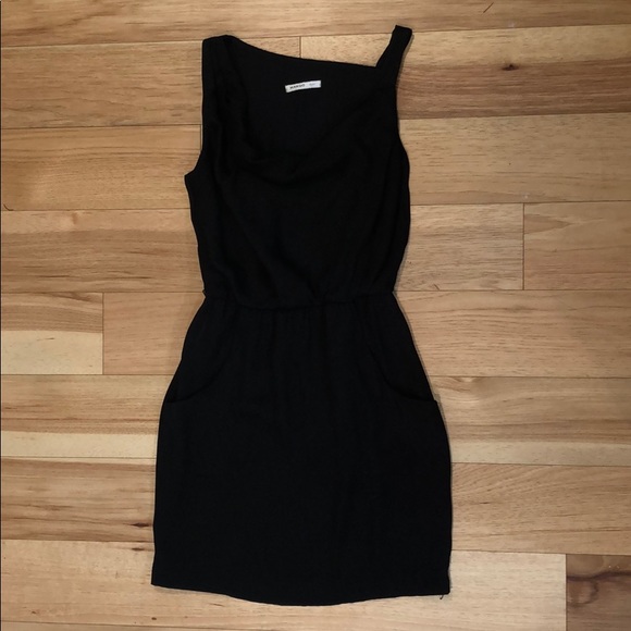 Black Mango Evening Dress w/ Asymmetrical Neckline - Picture 2 of 5